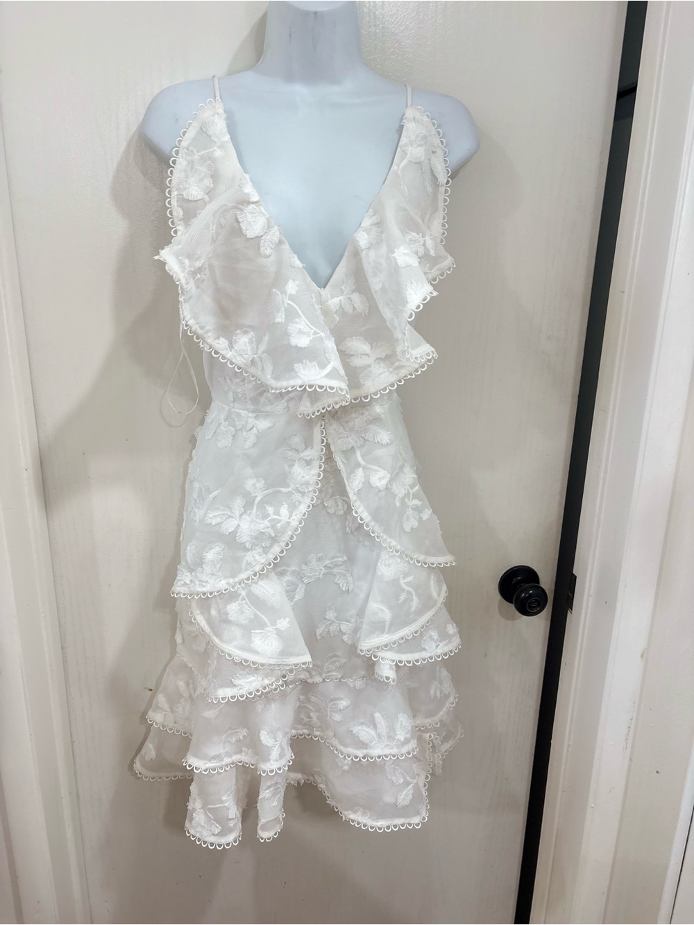 KEEPSAKE the Label White Floral Ruffle Tiered Midi Dress